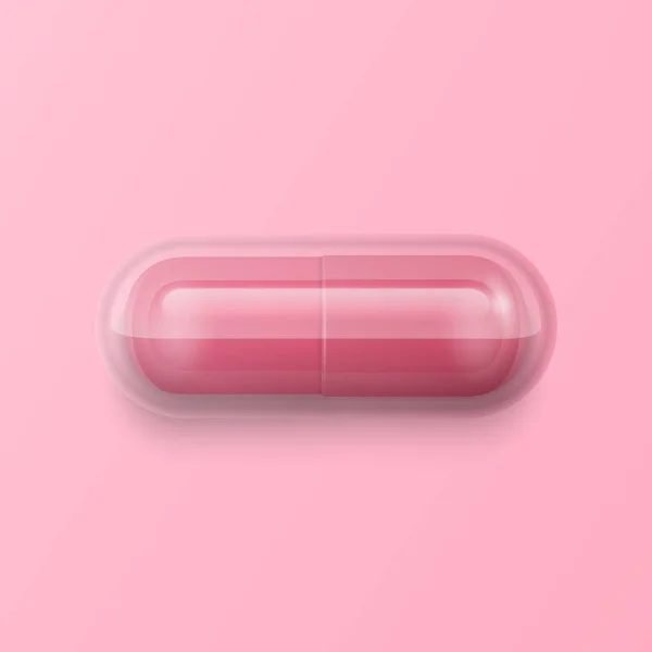 Vector Realistic Pink Pille Kapsel Tablet Auf Rosa Hintergrund Oben — Stockvektor