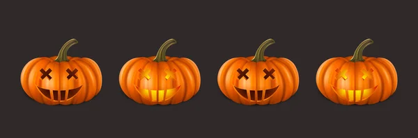 Vector Halloween Pumpkin Set Cute Jack Lanterns Carved Pumpkin Face — Stock Vector