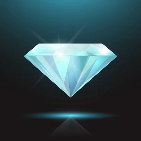 Vector Realistico Blu Trasparente Triangolo Incandescente Pietra Preziosa Diamante Cristallo — Vettoriale Stock