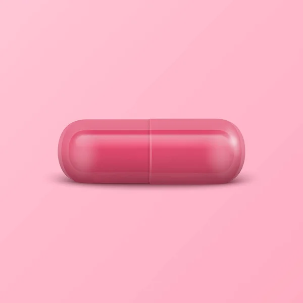 Vector Realistic Pink Farmaceutyczna Pigułka Medyczna Kapsułka Tabletka Różowym Tle — Wektor stockowy