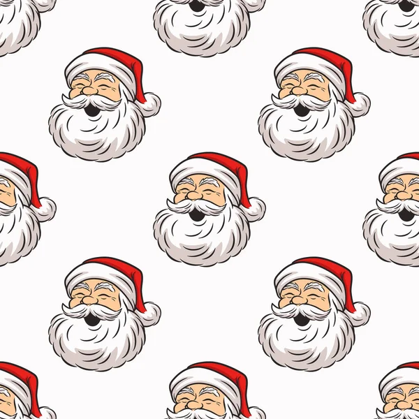 Vector Seamless Pattern Cute Funny Smiling Santa Claus Head Design — Stock Vector