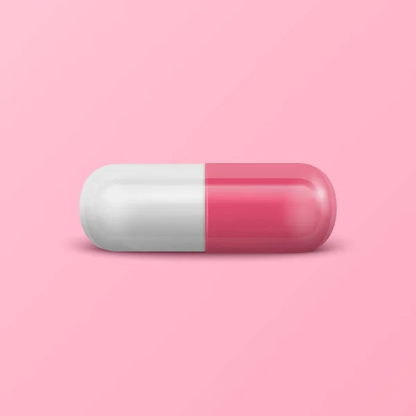 病媒3D现实粉红及白药丸 粉红底片 前视图 复制空间 妇女健康概念 — 图库矢量图片