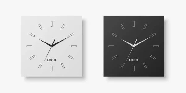 Vector Realistic White Black Square Wall Office Clock Set Design — Stockvector