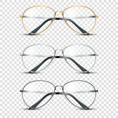 Vektör 3d Gerçekçi Yuvarlak Çerçeve Gözlükleri Renksiz Şeffaf Cam, Kadın ve Erkekler için Şeffaf Güneş Gözlüğü, Aksesuar. Optik, Lens, Vintage, Moda Gözlüğü. Ön Görünüm.