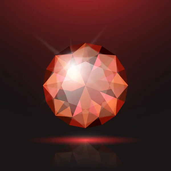 Vector Realist Red Transparent Gemstone Diamond Crystal Rhinestone Closeup Black — стоковий вектор
