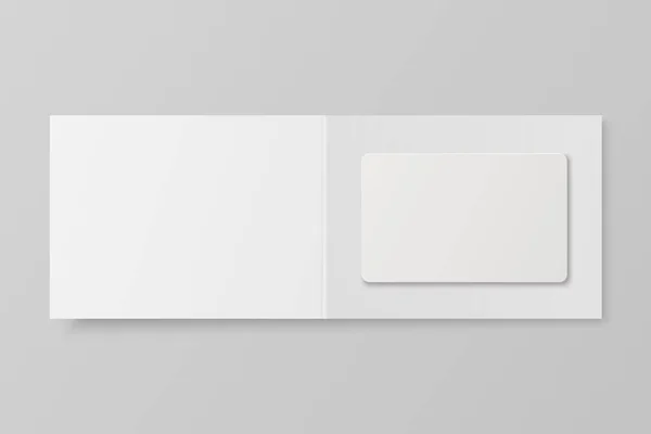 ベクトル3Dリアルホワイトゲストルーム プラスチックホテルアパートキーカード Idカード クレジットカードデザインテンプレートで紙カバーケース 財布クローズアップ用モックアップ ブランディング トップ表示 — ストックベクタ