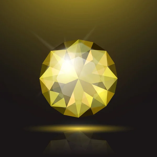Vector Realistic Yellow Transparent Gemstone Diamond Crystal Rhinestone Closeup Black — стоковый вектор