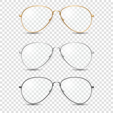 Vektör 3d Gerçekçi Yuvarlak Çerçeve Gözlükleri Renksiz Şeffaf Cam, Kadın ve Erkekler için Şeffaf Güneş Gözlüğü, Aksesuar. Optik, Lens, Vintage, Moda Gözlüğü. Ön Görünüm.