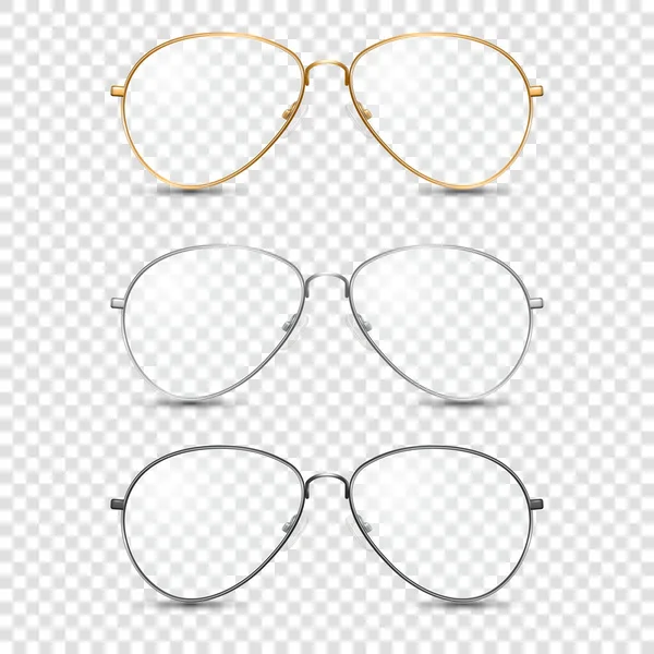 Vector Realista Marco Redondo Gafas Conjunto Con Vidrio Transparente Incoloro — Vector de stock