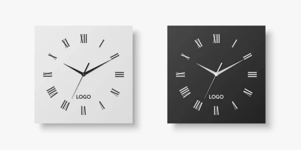 Vector Realistic White Black Square Wall Office Clock Set Design — Image vectorielle