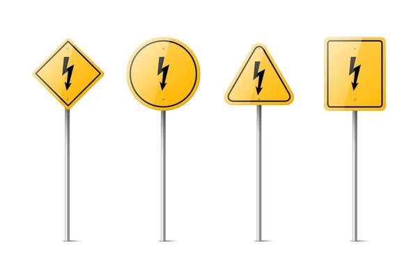 Vetor Amarelo Aviso Perigo Stop Sign Frame Com Lightning Arrow —  Vetores de Stock