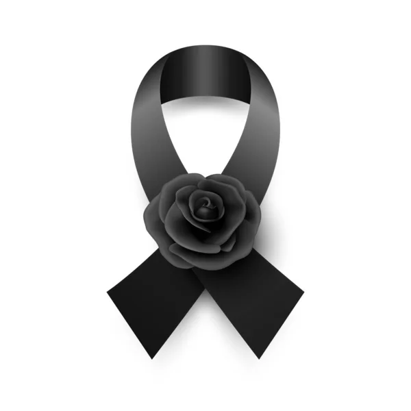 Vektor Černá Hedvábná Stuha Černou Růží Design Šablony Pro Pohřební — Stockový vektor