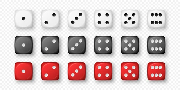 Vector Realistic White Black Red Game Dice Icon Set Closeup — Stock Vector