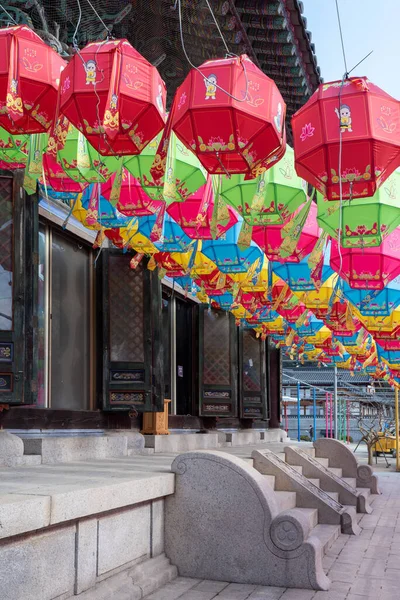 Lanternas Coloridas Templo Budista Bongeunsa Gangnam Seul Coreia Sul Fevereiro — Fotografia de Stock