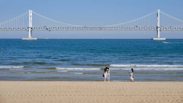 Stranden Gwangalli Och Diamantbron Busan Sydkorea Den Maj 2022 — Stockfoto