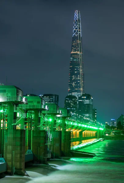 Night View Jamsil Bridge Lotte World Tower Skyscraper Han River — Stockfoto