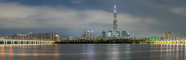 Panoramic Night View Lotte World Tower Skyscraper Han River Seoul — Stock Photo, Image