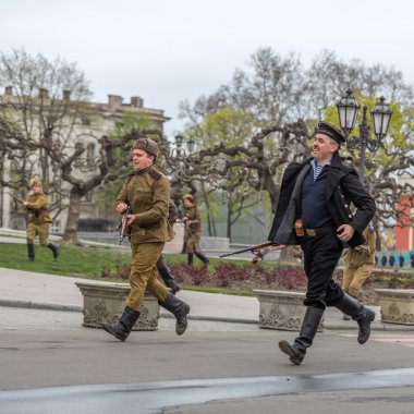 ODESSA, UKRAINE - APRIL 10: Members of the military history of t clipart