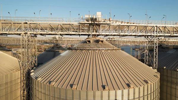 Grain Terminals Modern Sea Commercial Port Silos Storing Grain Rays — Stock Photo, Image