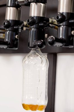 Bar tezgahında plastik şişeli yeni modern bira muslukları.