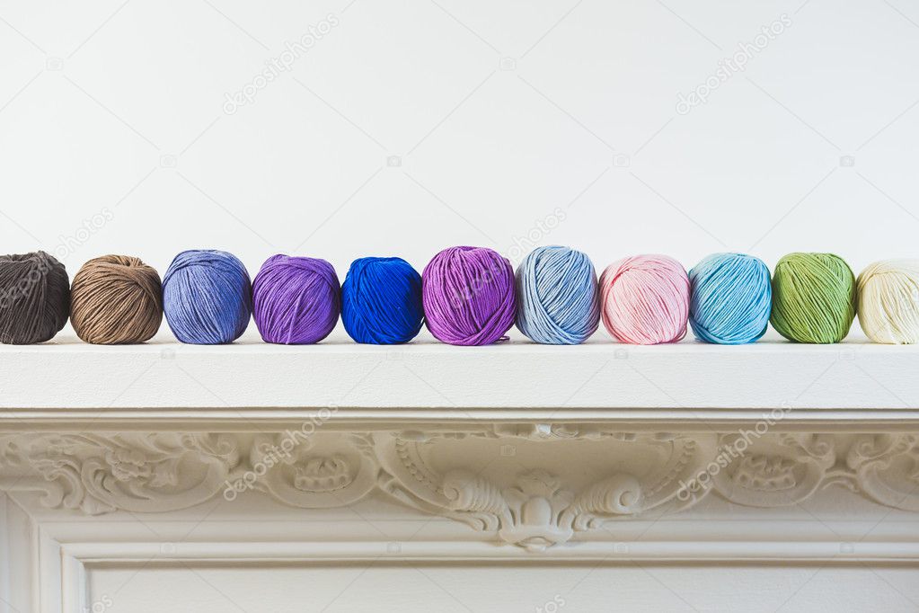 Colorful balls of woolen yarn