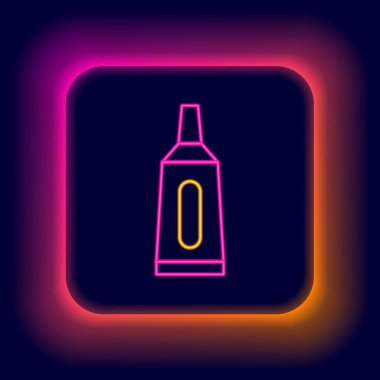 Parlayan neon hattı merhem tüp tıp ikonu siyah arkaplanda izole edilmiş. Tüp, kap, diş macunu, krem rengi. Renkli taslak konsepti. Vektör