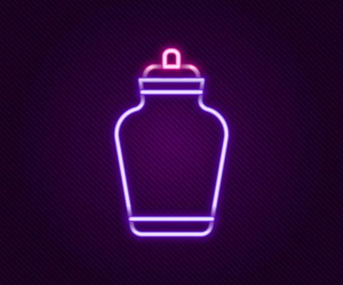 Parlayan neon hattı Cenaze Vazosu simgesi siyah arkaplanda izole edildi. Yakma ve gömme kapları, kolumbaryum vazolar, küllü kavanozlar ve kaplar. Renkli taslak konsepti. Vektör
