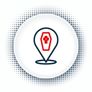 Beyaz arka planda Hristiyan haç simgesi olan Line Coffin. Mutlu Cadılar Bayramı Partisi. Renkli taslak konsepti. Vektör