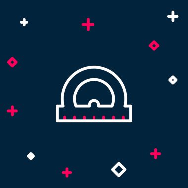 Mavi arkaplanda izole edilmiş derece simgesini ölçmek için çizgi açıcı ızgarası. Eğim ölçer. Ölçme aleti. Geometrik sembol. Renkli taslak konsepti. Vektör