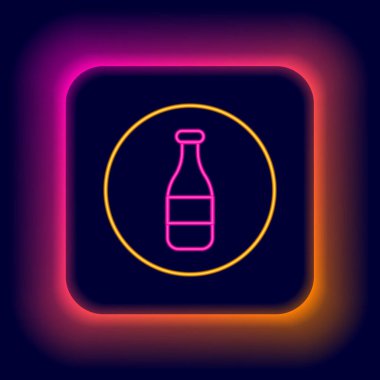 Parlayan neon hattı şişe simgesi siyah arkaplanda izole edildi. Renkli taslak konsepti. Vektör