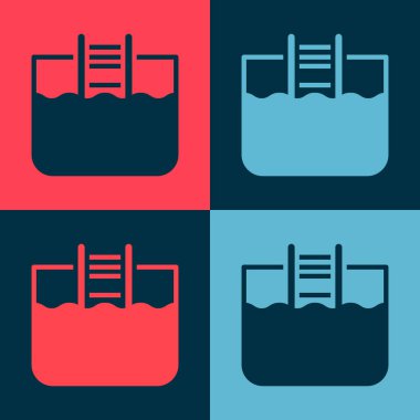 Renkli arka planda izole edilmiş merdiven ikonu olan Pop Art yüzme havuzu. Vektör