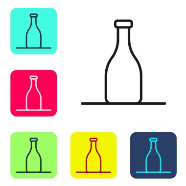 Beyaz arka planda izole edilmiş siyah çizgi şarap ikonu. Renkli kare düğmelerle simgeleri ayarla. Vektör