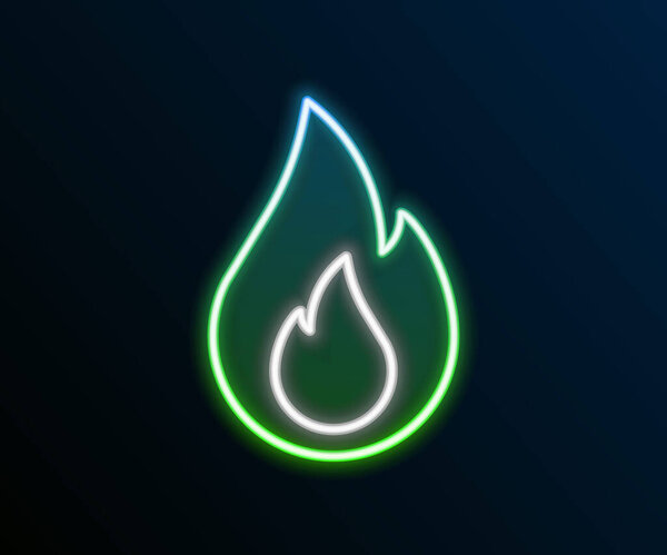 Glowing neon line Fire flame icon isolated on black background. Colorful outline concept. Vector.