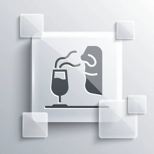 灰色の背景に隔離されたグレーのソムリエアイコン ワインの試飲 ワインの匂いだ 正方形のガラスパネル ベクトル — ストックベクタ