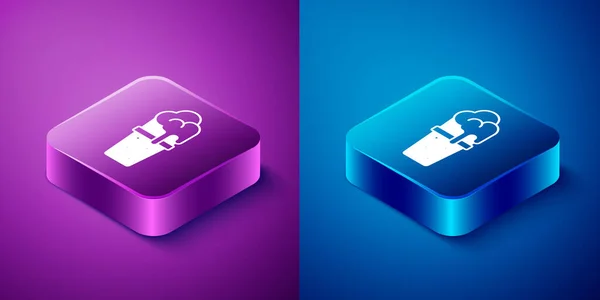 Isometric Glass Beer Icon Isolated Blue Purple Background Square Button — Stock Vector