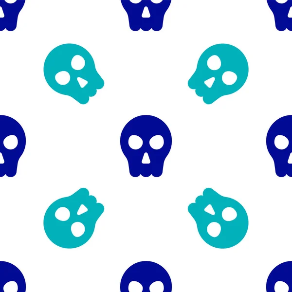 Modrá Lebka Ikona Izolované Bezešvé Vzor Bílém Pozadí Šťastný Halloweenský — Stockový vektor