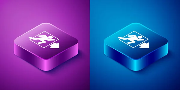 Icono Salida Fuego Isométrico Aislado Sobre Fondo Azul Púrpura Icono — Vector de stock