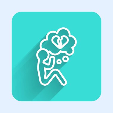 Kırık bir kalp ya da uzun gölgeli bir boşanma ikonu. Aşk sembolü. Sevgililer Günü. Yeşil kare düğmesi. Vektör