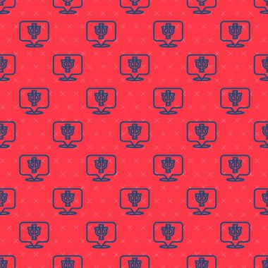 Mavi çizgi psikoloji ikonu kırmızı arkaplanda kusursuz desen izole etti. Psi sembolü. Akıl sağlığı konsepti, psikanaliz analizi ve psikoterapi. Vektör