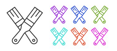 Beyaz arkaplanda siyah çizgi boya fırçası simgesi izole edildi. Simgeleri renklendirin. Vektör