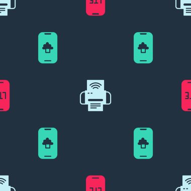 LTE ağını, Smart yazıcı sistemini ve Cloud teknoloji verisini kusursuz desen üzerine ayarla. Vektör