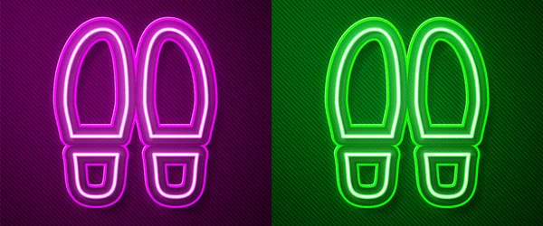 Parlayan Neon Çizgisi Ayak Izleri Simgesi Mor Yeşil Arkaplanda Izole — Stok Vektör