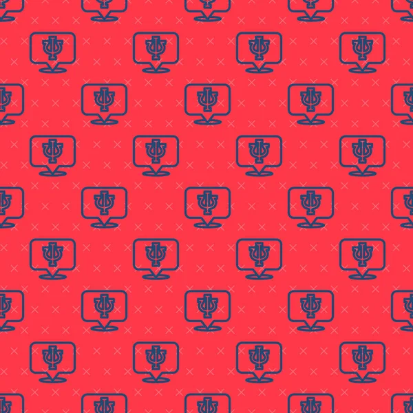 Mavi çizgi psikoloji ikonu kırmızı arkaplanda kusursuz desen izole etti. Psi sembolü. Akıl sağlığı konsepti, psikanaliz analizi ve psikoterapi. Vektör