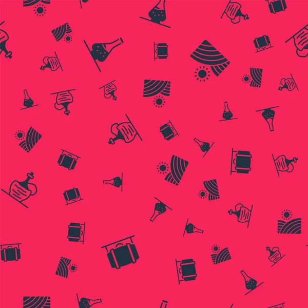 Tahta fıçıyı şarap, Decanter, şarap italyan fiyaskosu şişesi ve üzümleri kusursuz desenlere göre ayarla. Vektör