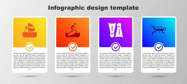 Set Windsurf Tabla Surf Aletas Para Nadar Submarinista Plantilla Infografía — Archivo Imágenes Vectoriales