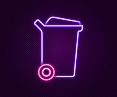 Parlayan neon hattı Çöp kutusu simgesi siyah arkaplanda izole edildi. Çöp kutusu tabelası. Sepet simgesini geri dönüştür. Ofis çöpü ikonu. Renkli taslak konsepti. Vektör