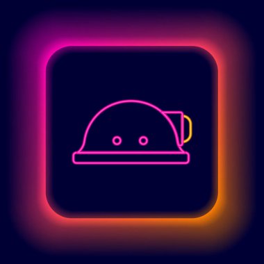 Parlayan neon hattı Miner başlık simgesi siyah arkaplanda izole edildi. Renkli taslak konsepti. Vektör