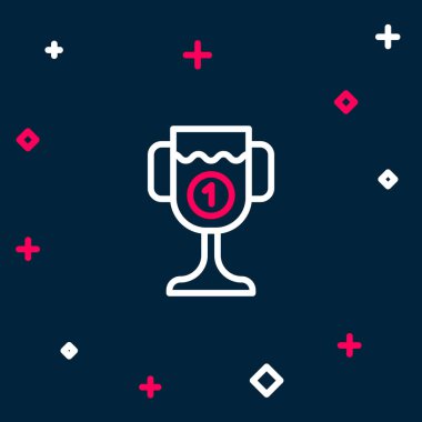 Hat Ödülü kupa simgesi mavi arkaplanda izole edildi. Galibiyet ödülü sembolü. Şampiyonluk ya da yarışma kupası. Spor başarısı işareti. Renkli taslak konsepti. Vektör