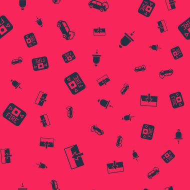 Yangın çıkışını, yanan arabayı, alarm sistemini ve çanı sorunsuz bir şekilde çalıştır. Vektör