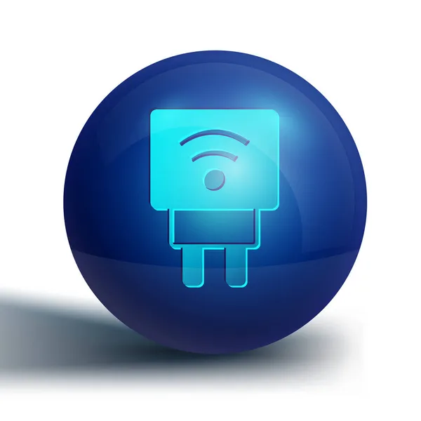Blue Smart icône du système de prise électrique isolé sur fond blanc. Concept d'Internet des objets avec connexion sans fil. Bouton bleu. Vecteur — Image vectorielle
